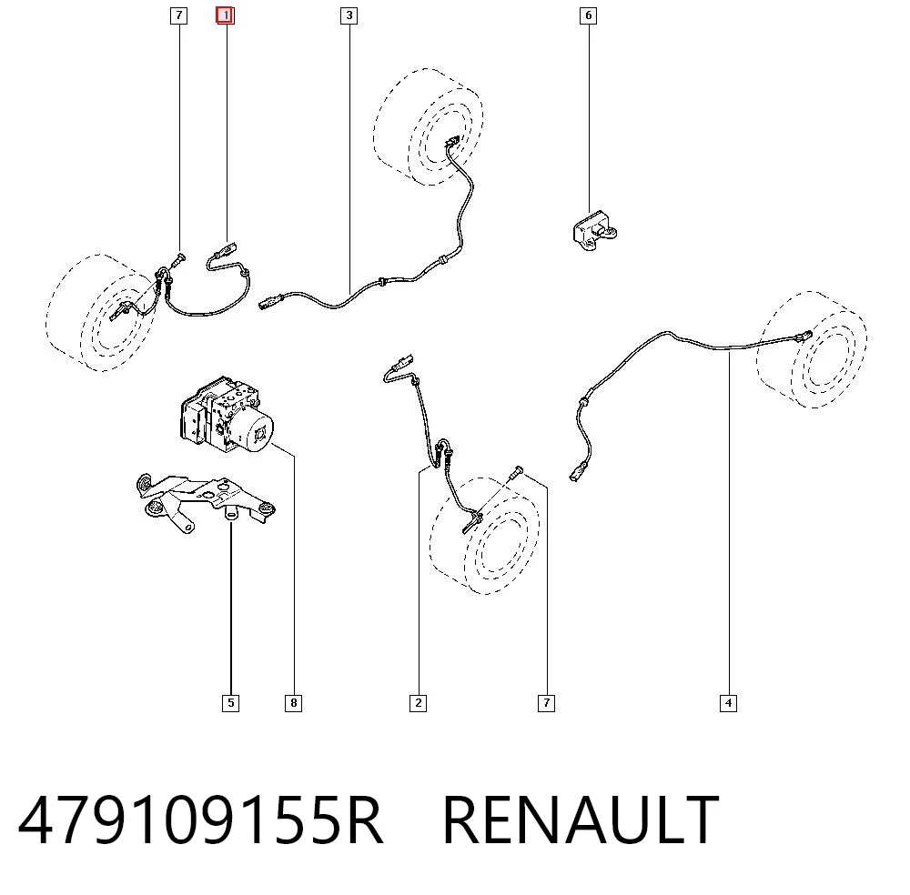479109155R Renault (RVI) Sensor dianteiro de ABS
