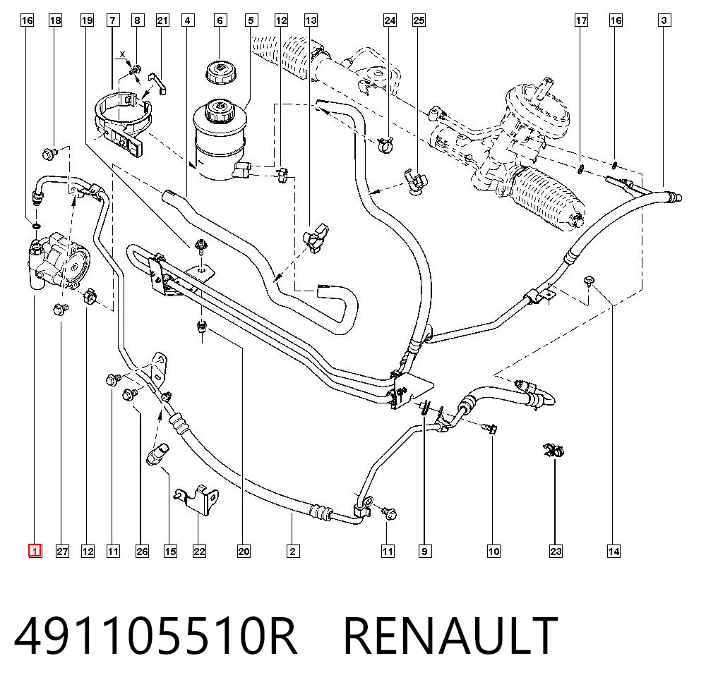 491105510R Renault (RVI) Bomba da Direção hidrâulica assistida
