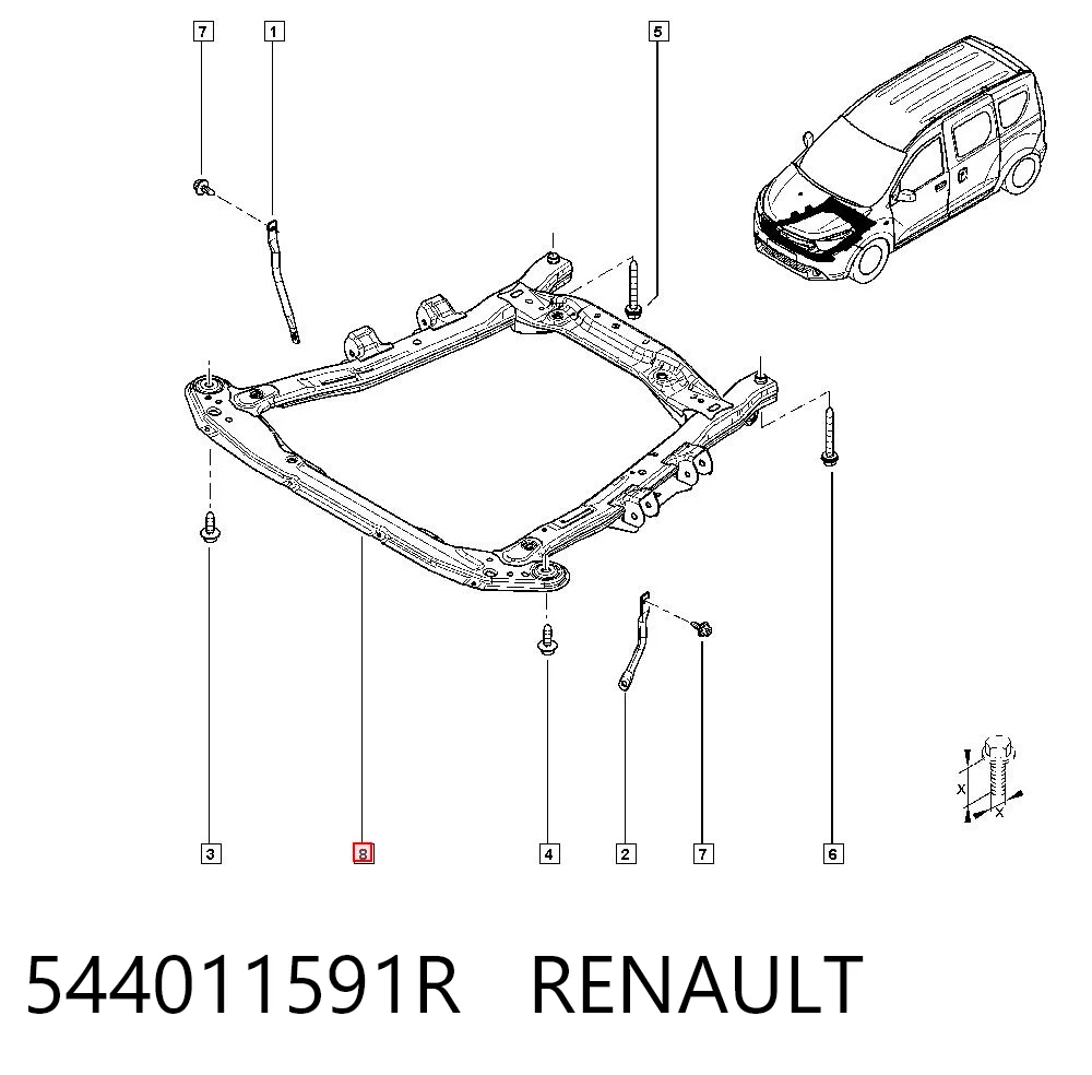  Viga de suspensão dianteira (plataforma veicular) Renault DOKKER monovolume (FE) (2012 - 2020) 