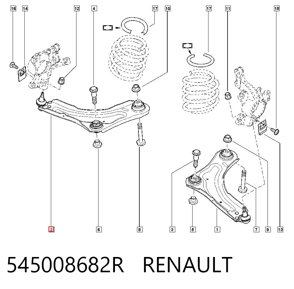 545008682R Renault (RVI) Braço oscilante inferior direito de suspensão dianteira