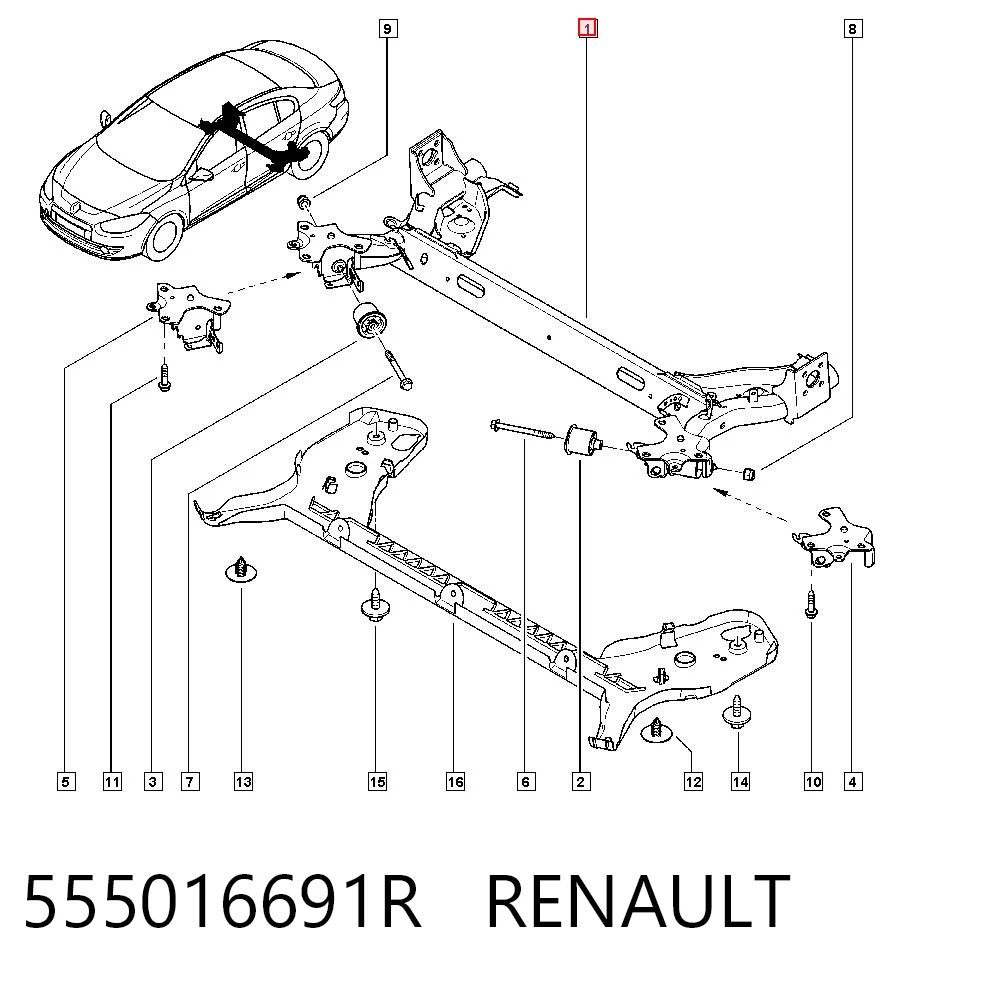 Viga de suspensão traseira (plataforma veicular) para Renault Fluence  L3