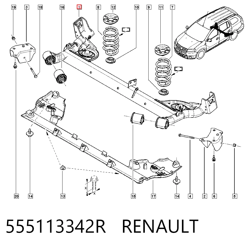 Viga de suspensão traseira (plataforma veicular) Renault LOGAN II L52