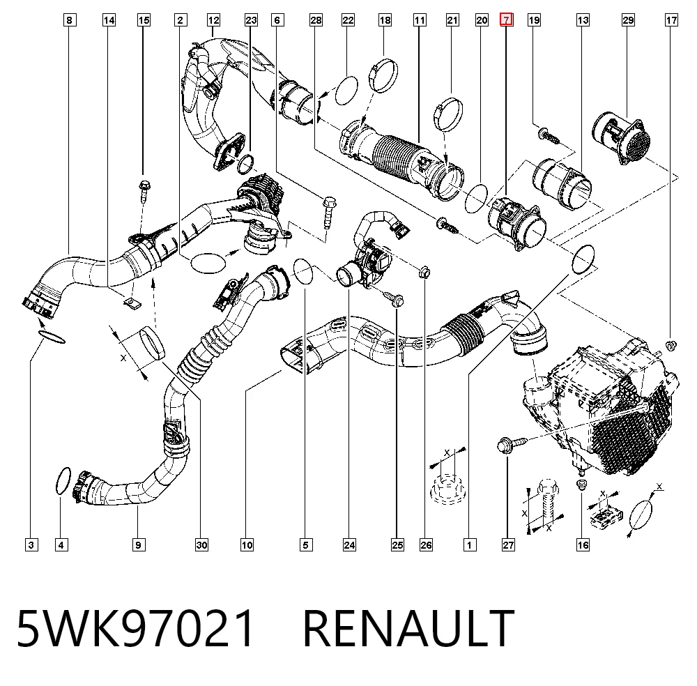 5WK97021 Renault (RVI) Sensor de fluxo (consumo) de ar, medidor de consumo M.A.F. - (Mass Airflow)