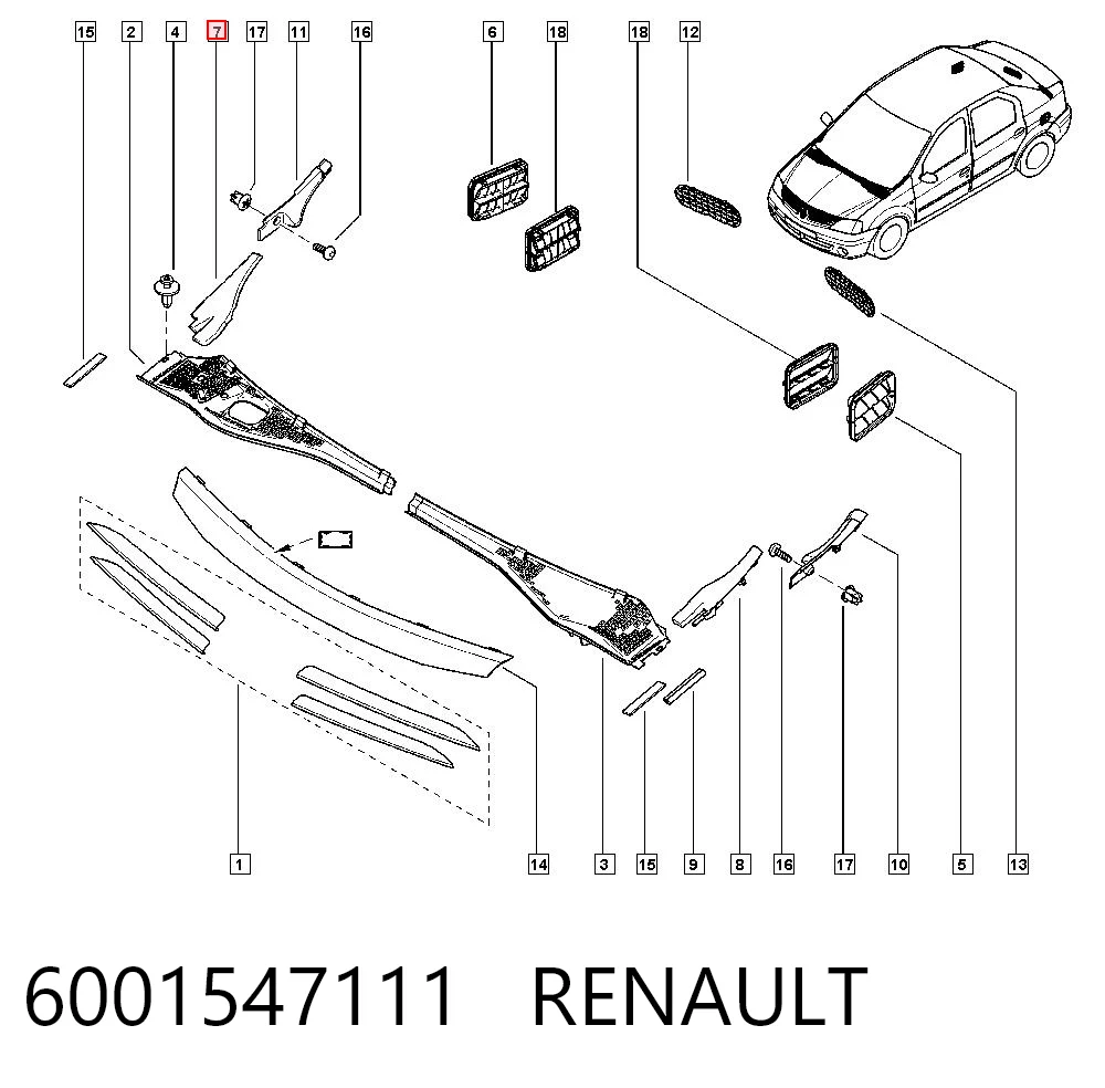 6001547111 Lada Placa sobreposta externa dianteira direita de suporte de carroçaria