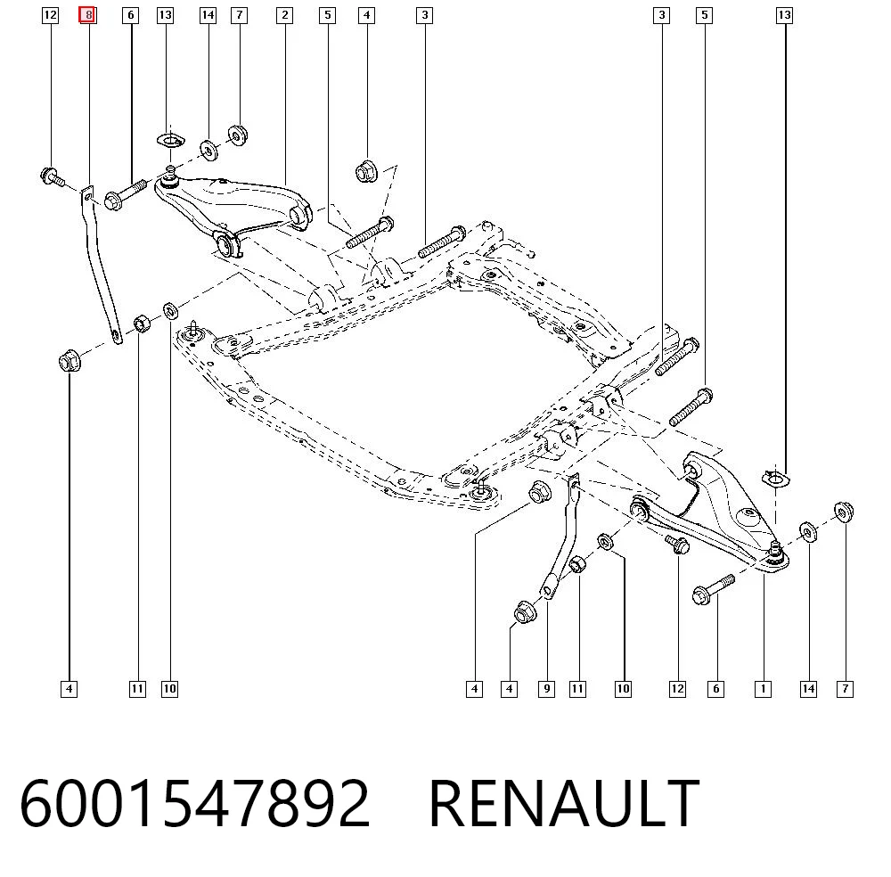 6001547892 Nissan/Infiniti Parafuso de fixação de braço oscilante dianteiro, inferior