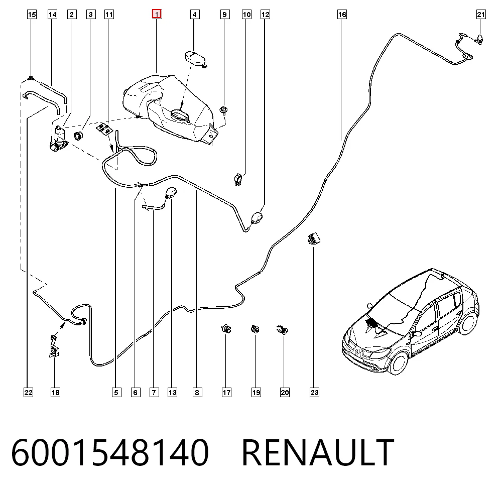 Tanque de fluido para lavador de vidro para Dacia Sandero I BS0, 1