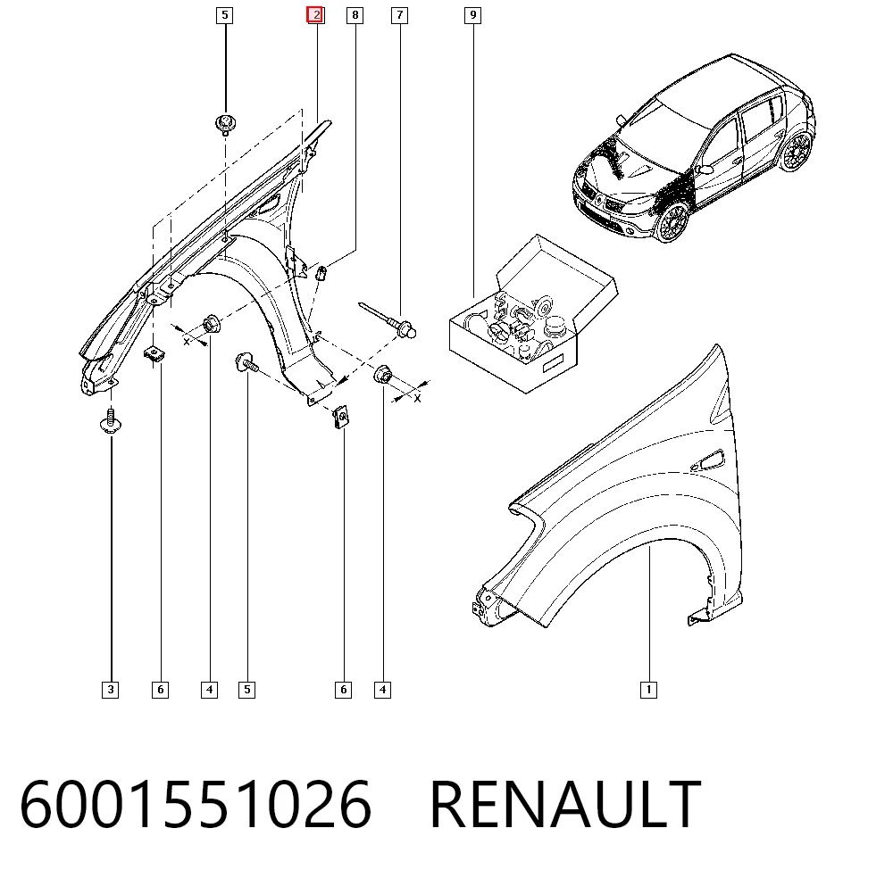  Pára-lama dianteiro direito Dacia Sandero I hatchback (BS0, 1) (2008 - 2012) I