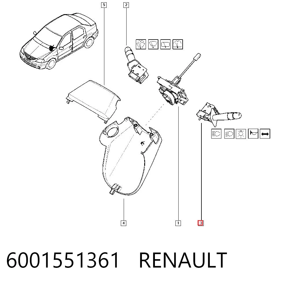 6001551361 Renault (RVI) Comutador esquerdo instalado na coluna da direção