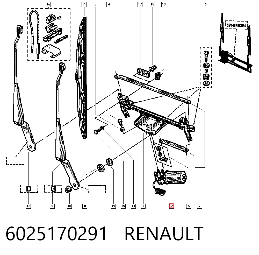 Motor de limpador pára-brisas do pára-brisas para Renault Espace II J63