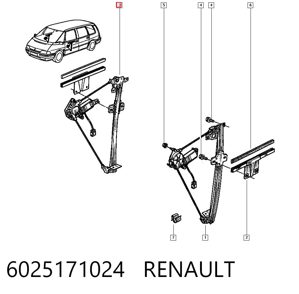 Mecanismo de acionamento de vidro da porta dianteira direita Renault Espace II J63 ao melhor preço