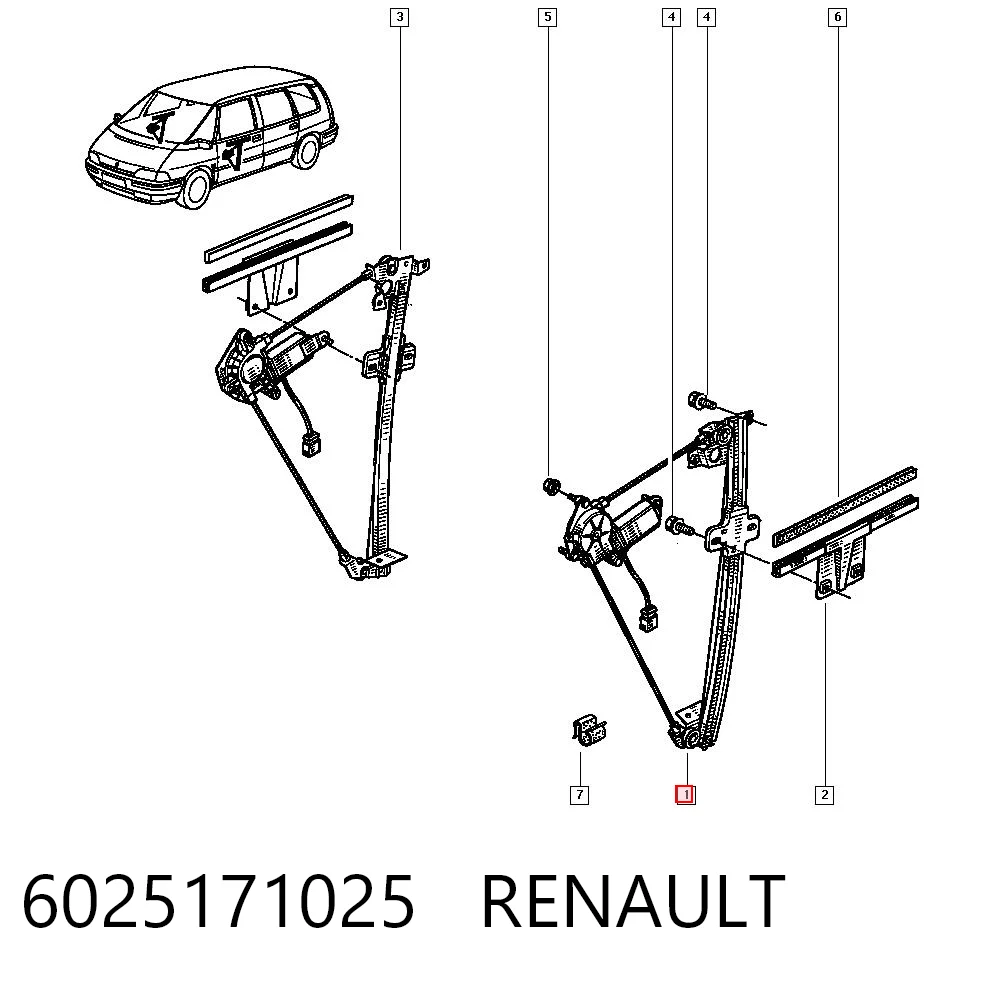Mecanismo de acionamento de vidro da porta dianteira esquerda Renault Espace II J63