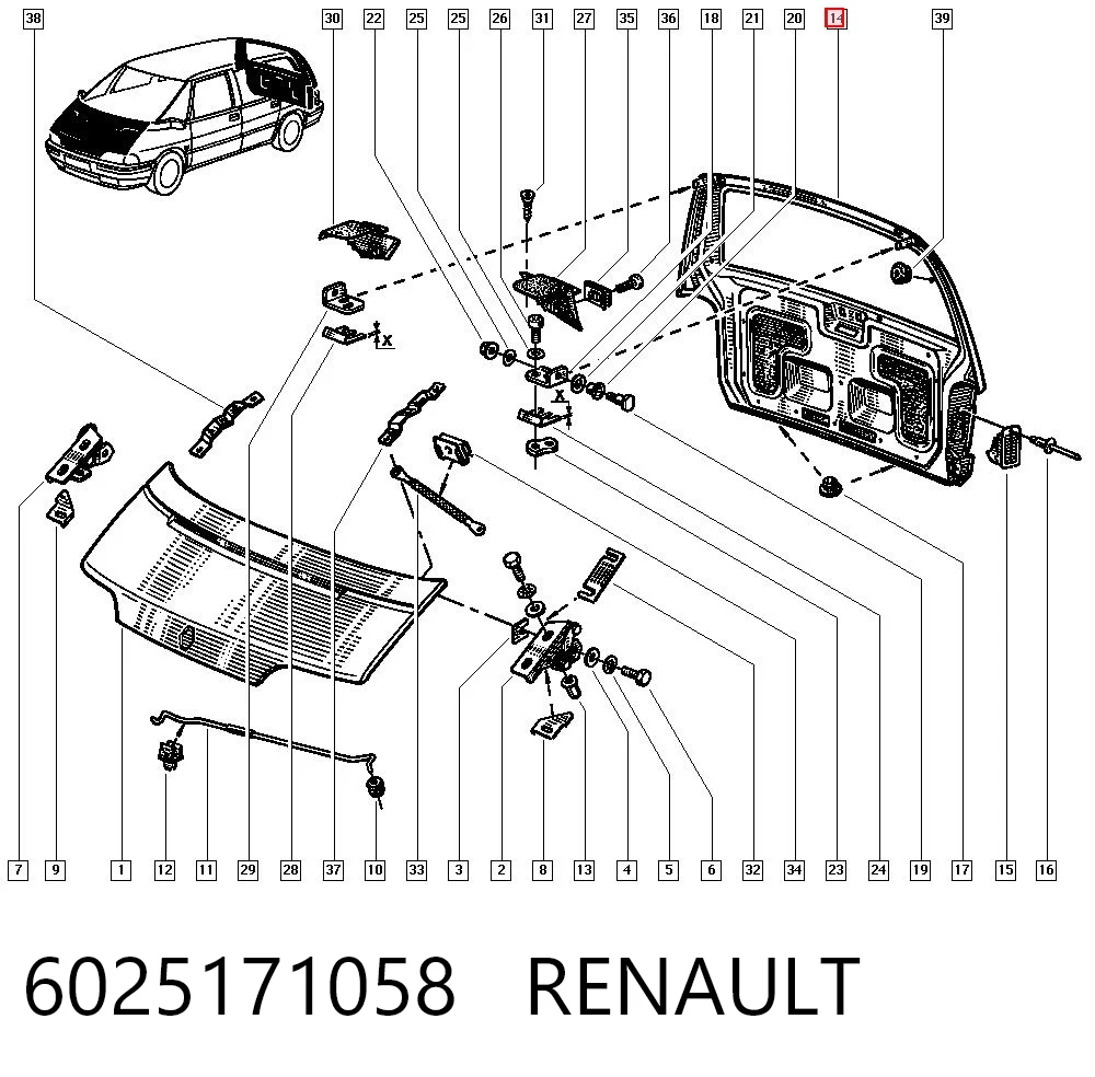 Porta traseira (3ª/5ª porta-malas (tampa de alcapão) Renault Espace II J63 ao melhor preço