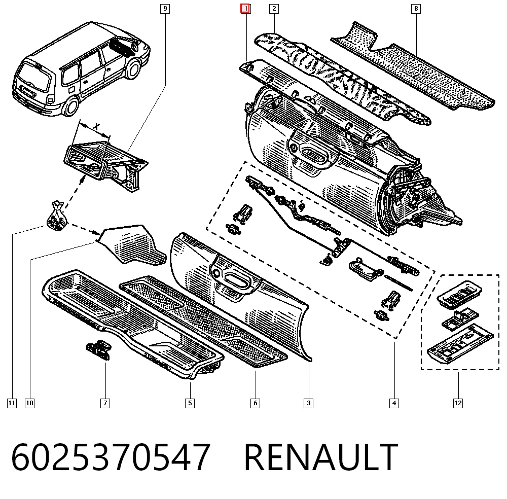 Caixa para porta-luvas (porta-luvas) Renault Espace III JE ao melhor preço