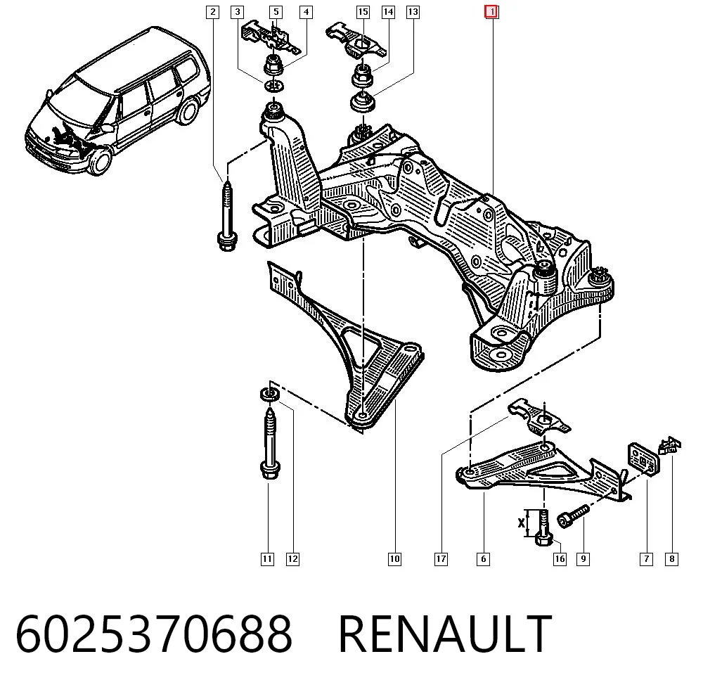 Viga de suspensão dianteira (plataforma veicular) Renault Espace III JE ao melhor preço
