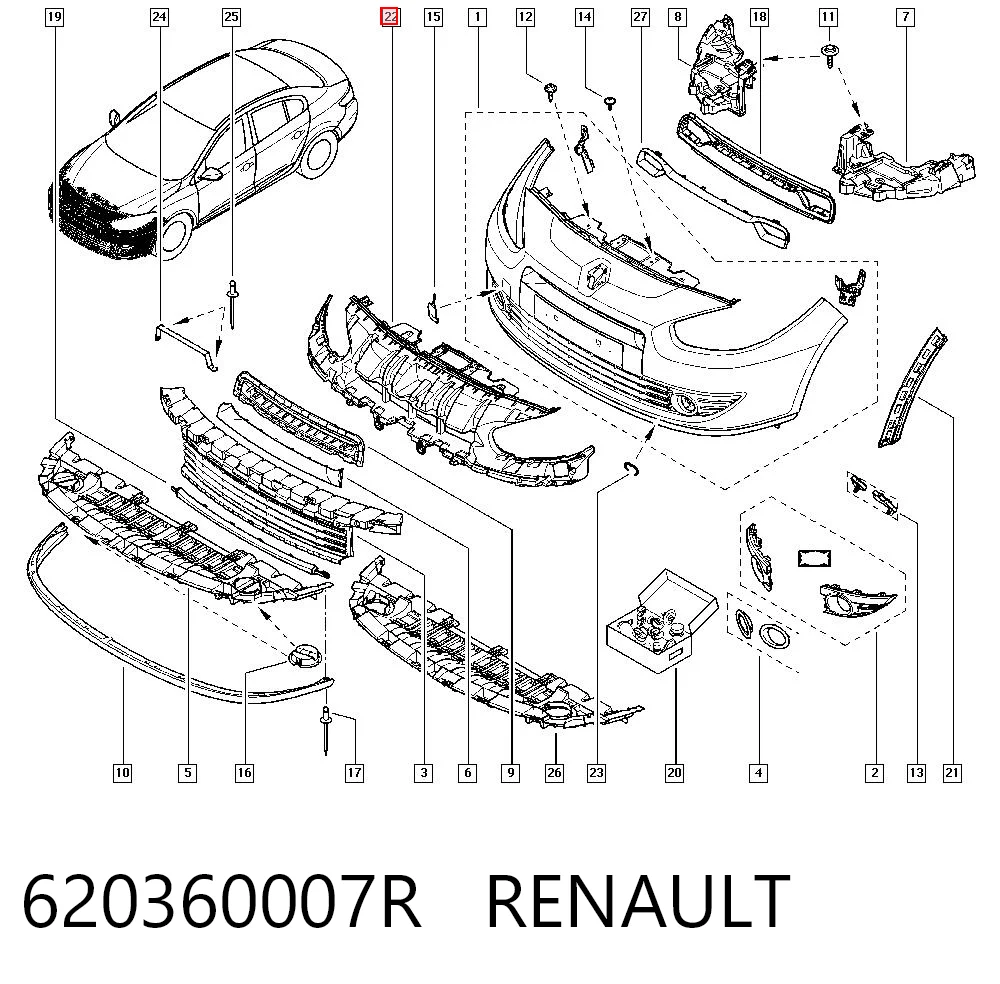 Reforçador do pára-choque dianteiro para Renault Fluence L3
