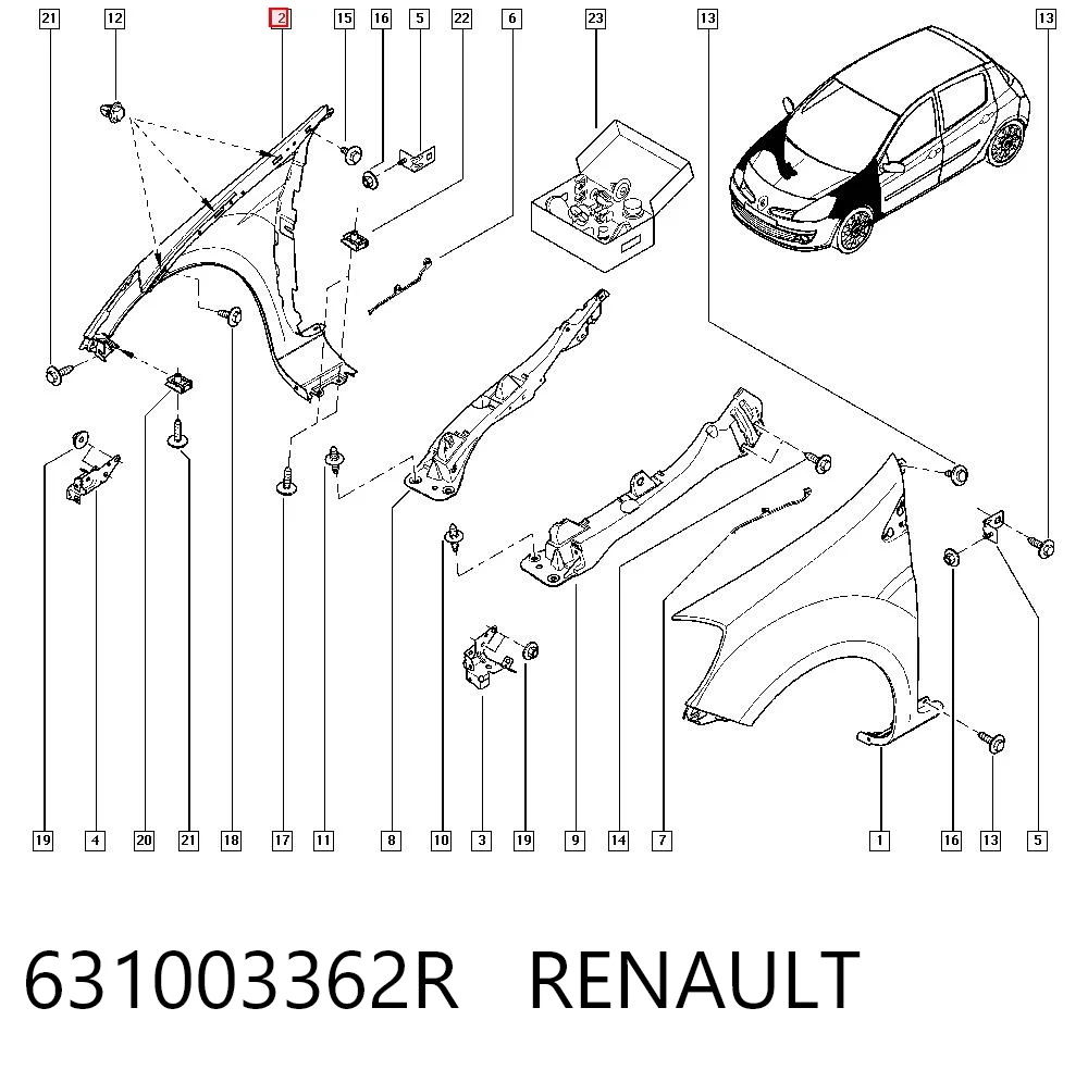 Pára-lama dianteiro direito Renault Clio III BR01, CR01 ao melhor preço