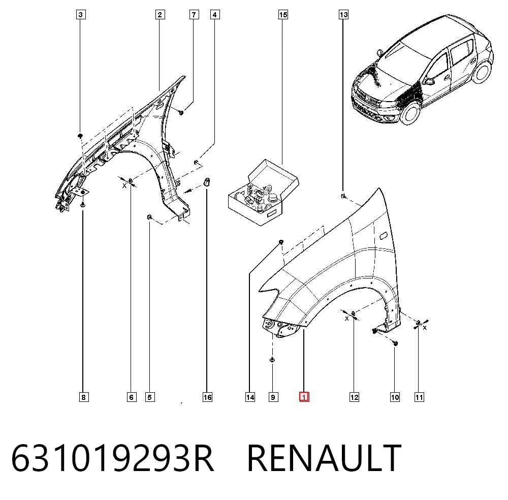 Pára-lama dianteiro esquerdo para Renault SANDERO II 