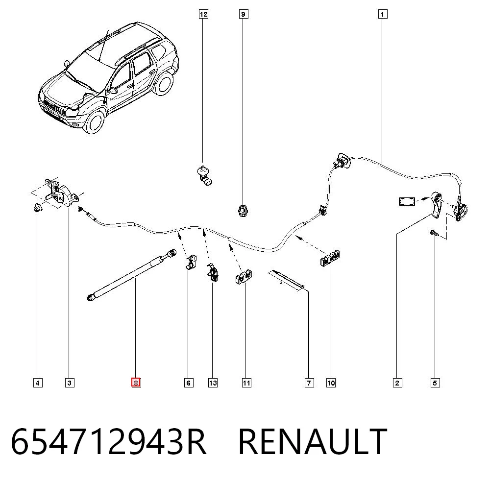 654712943R Renault (RVI) Amortecedor da capota