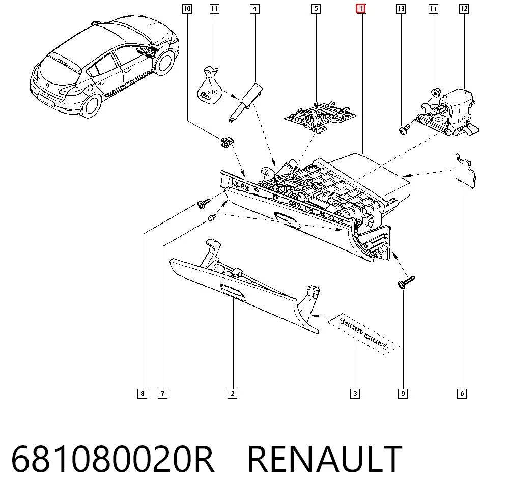 Caixa para porta-luvas (porta-luvas) Renault Megane III KZ0, KZ1 ao melhor preço