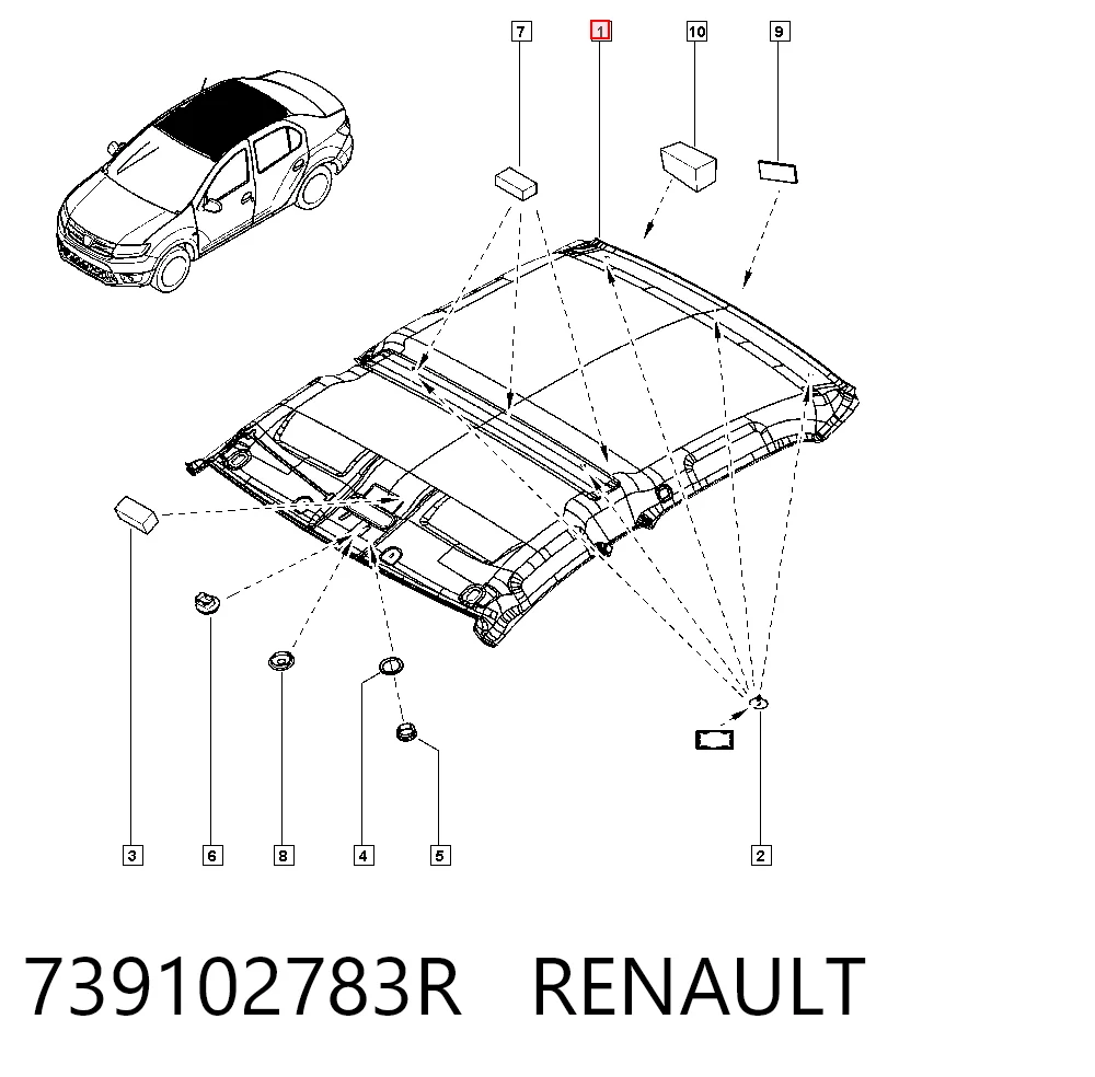 Revestimento do teto para Renault LOGAN II L52