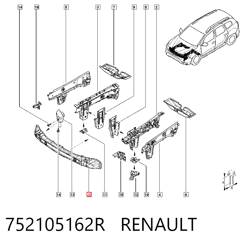  Reforçador do pára-choque dianteiro Dacia Duster SUV (HM) (2017 - 2026) 