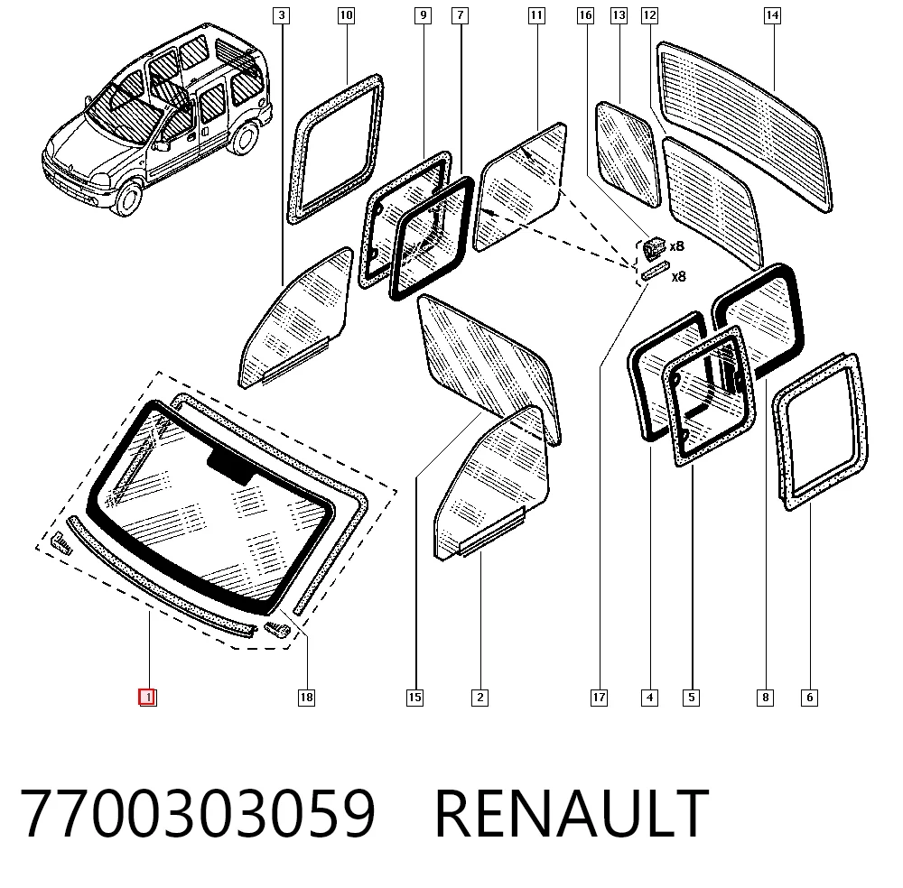 Pára-brisas Renault Kangoo  KC0, KC1 ao melhor preço