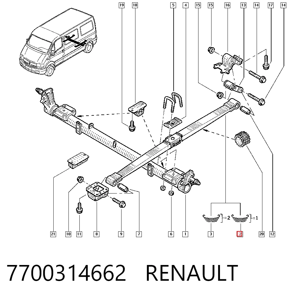 Suspensão de lâminas traseiro 7700314662 Nissan/Infiniti