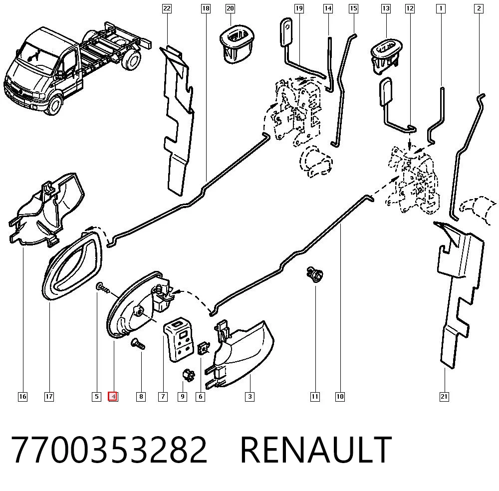 7700353282 Renault (RVI) Maçaneta interna dianteira/traseira da porta esquerda