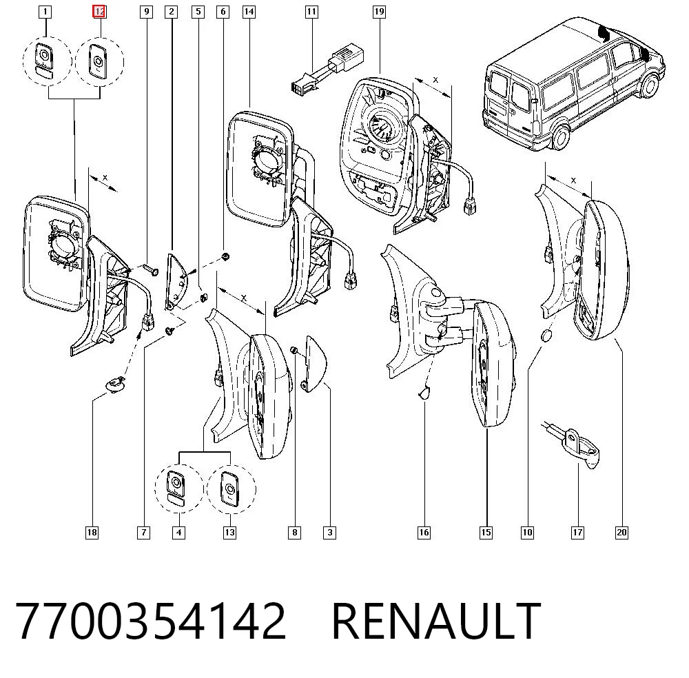 Elemento espelhado do espelho de retrovisão esquerdo SV8202 Magneti Marelli