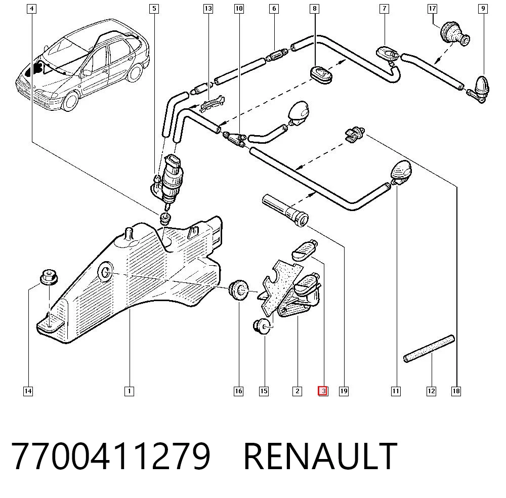 Tampa de tanque de fluido para lavador para Renault Laguna BG0, BG1