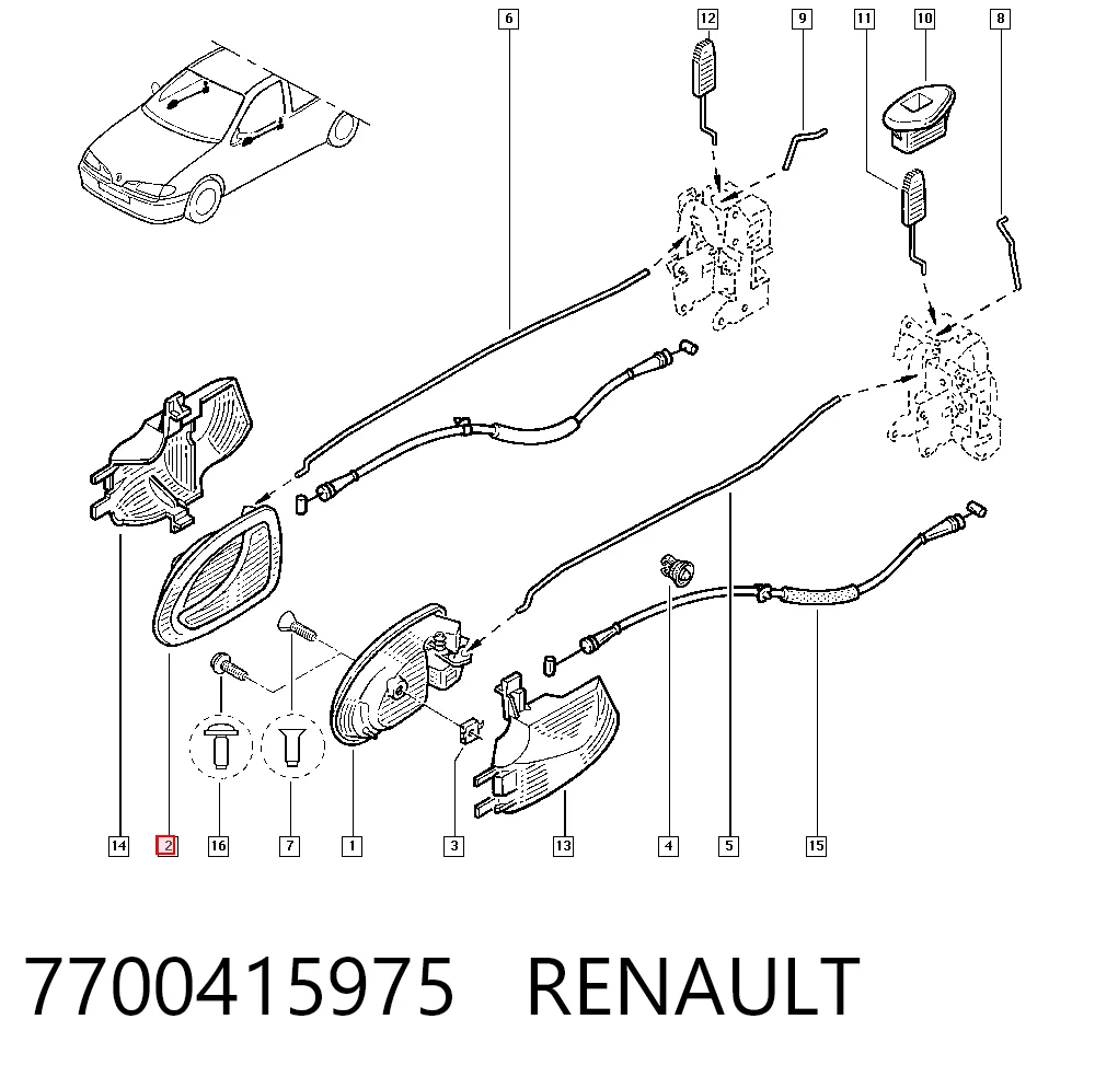 7700415975 Renault (RVI) Maçaneta interna dianteira/traseira da porta direita