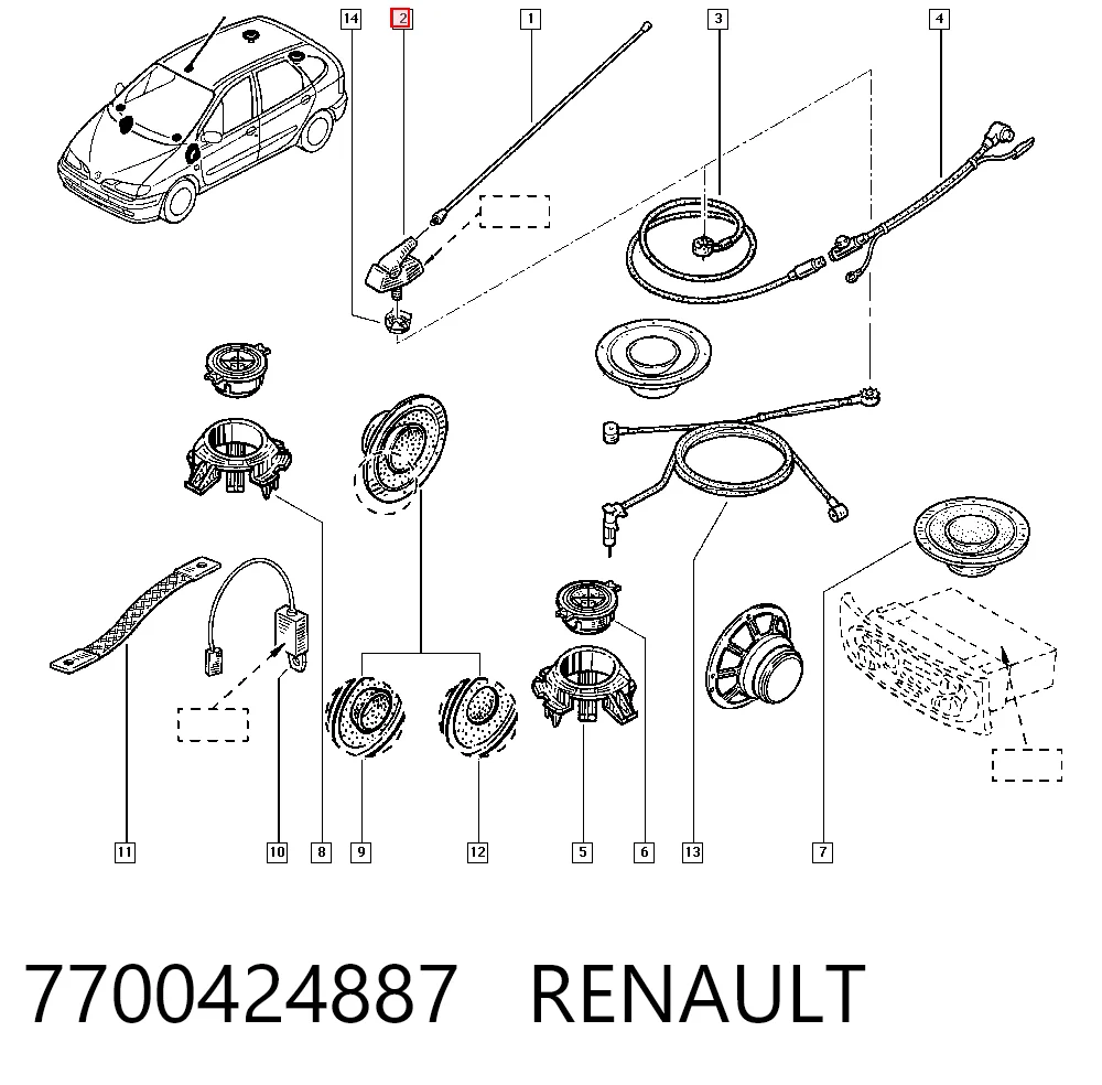 Antena para Renault Clio SYMBOL LB0, LB1, LB2