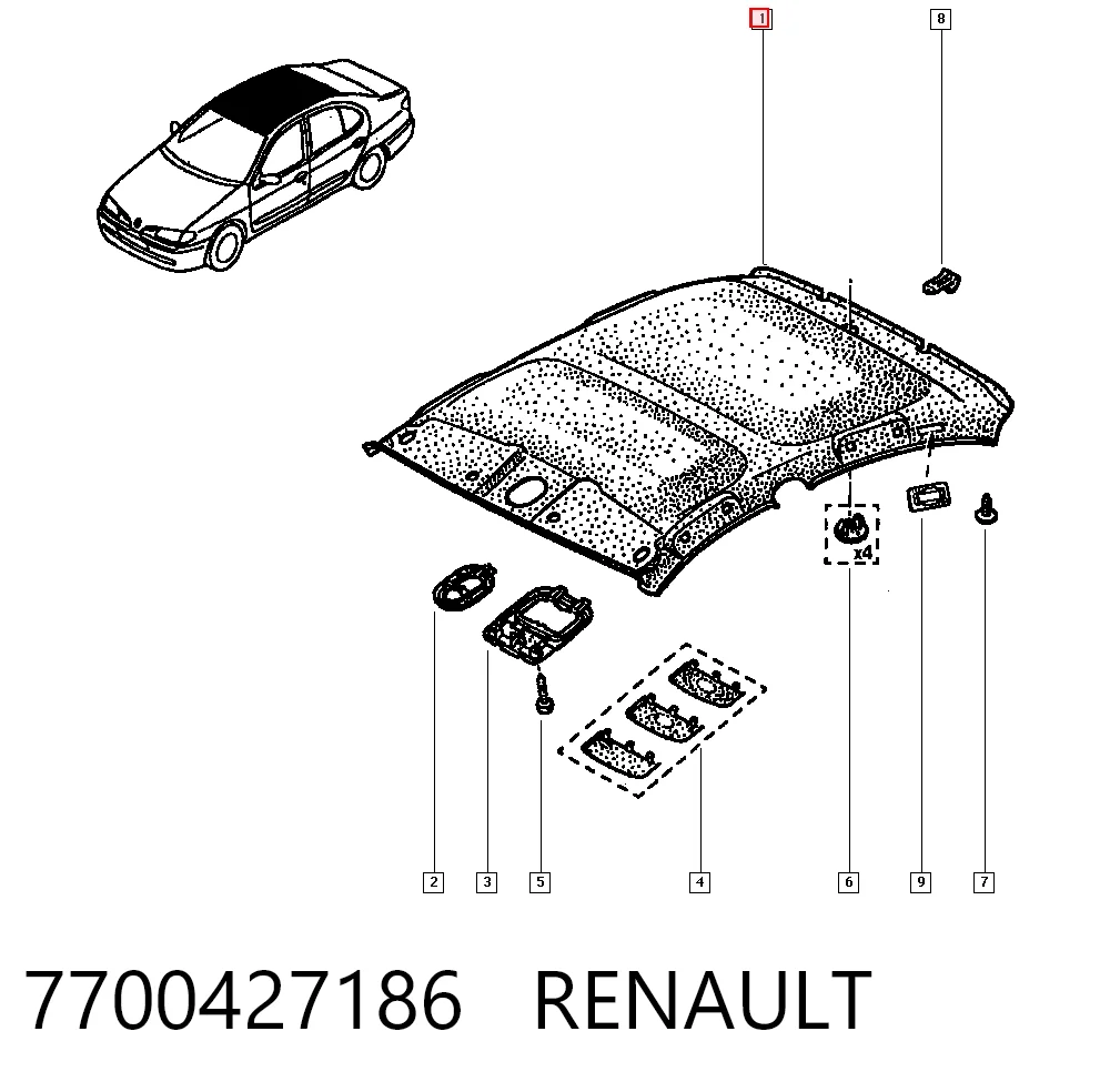 Revestimento do teto Renault Megane I LA0, LA1 ao melhor preço
