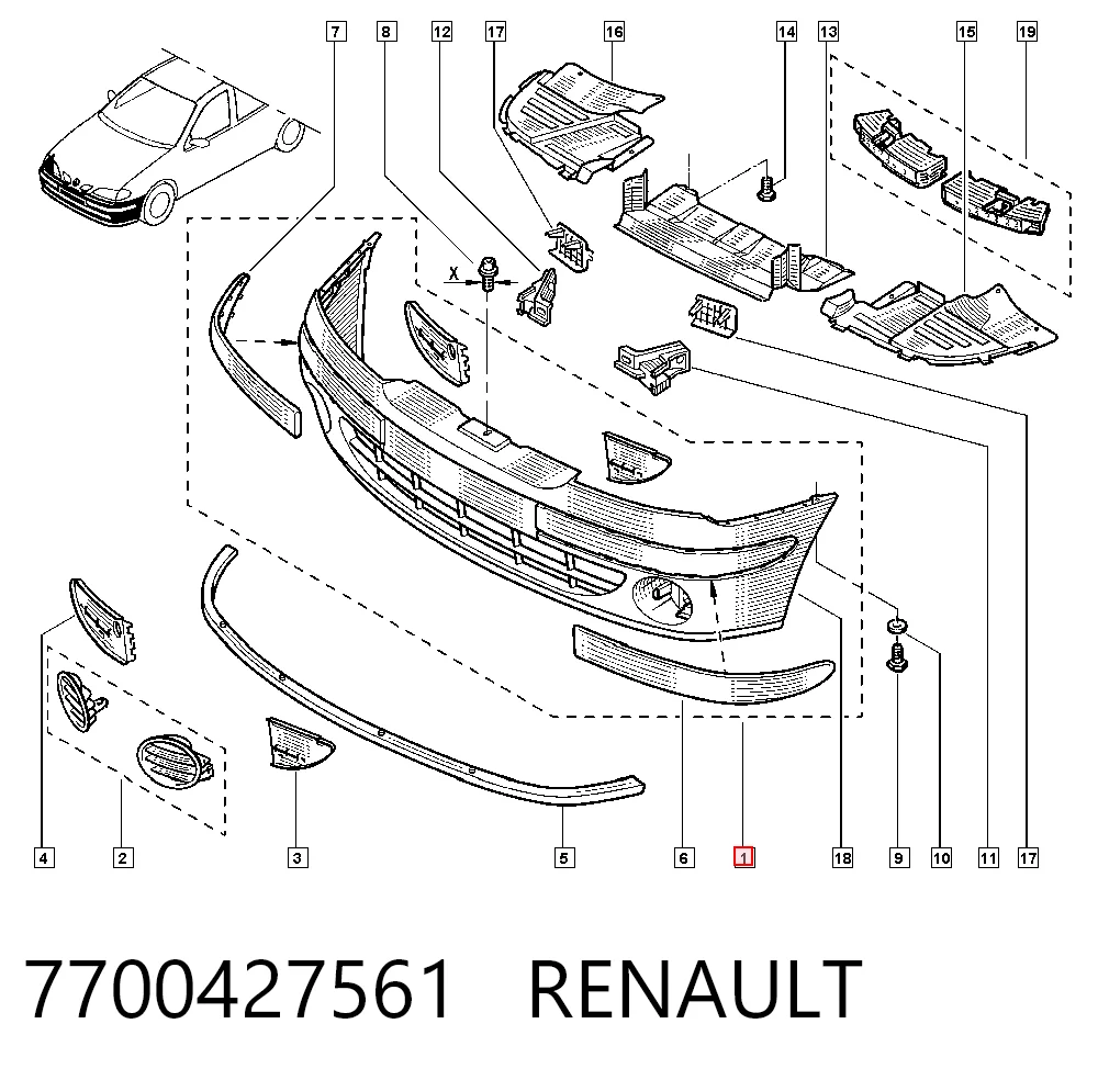Pára-choque dianteiro Renault Megane I LA0, LA1