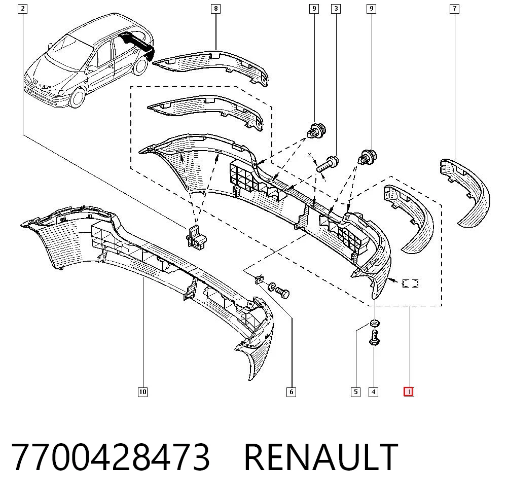 Pára-choque traseiro para Renault Scenic I JA0, JA1, FA0
