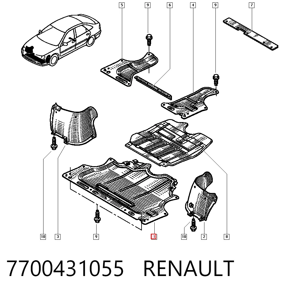 Proteção de motor, de panela (da seção de motor) para Renault Laguna I B56, 556