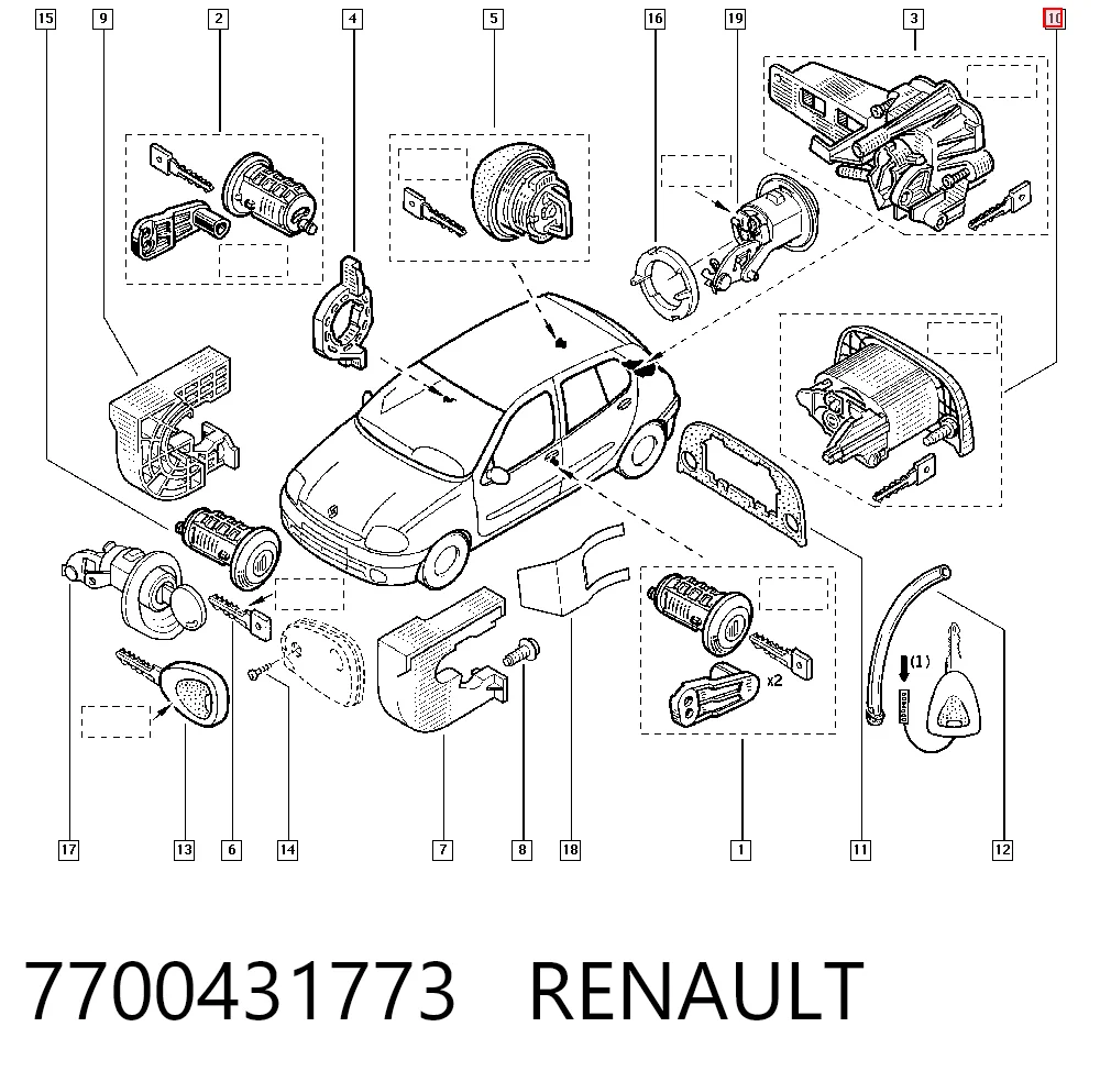  Trinco de fecho de porta-malas (de 3ª/5ª porta traseira) Renault Clio II сaixa (SB0) (1998 - 2005) II