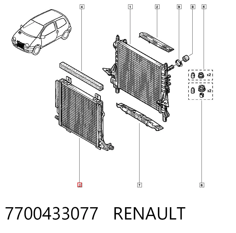 Radiador de aparelho de ar condicionado para Renault Twingo I C06