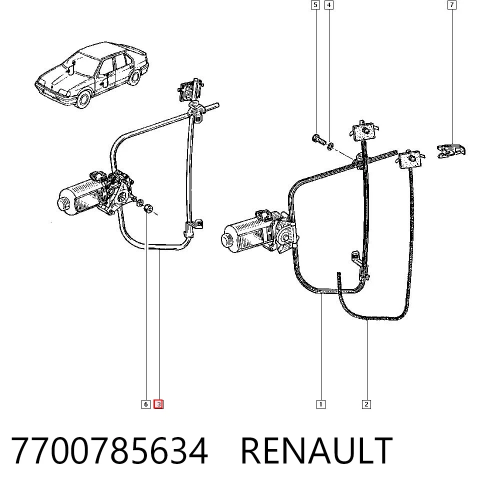 Mecanismo de acionamento de vidro da porta dianteira direita Renault 19 II L53