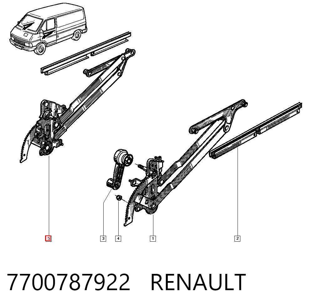 Mecanismo de acionamento de vidro da porta dianteira direita Renault Trafic I TXX