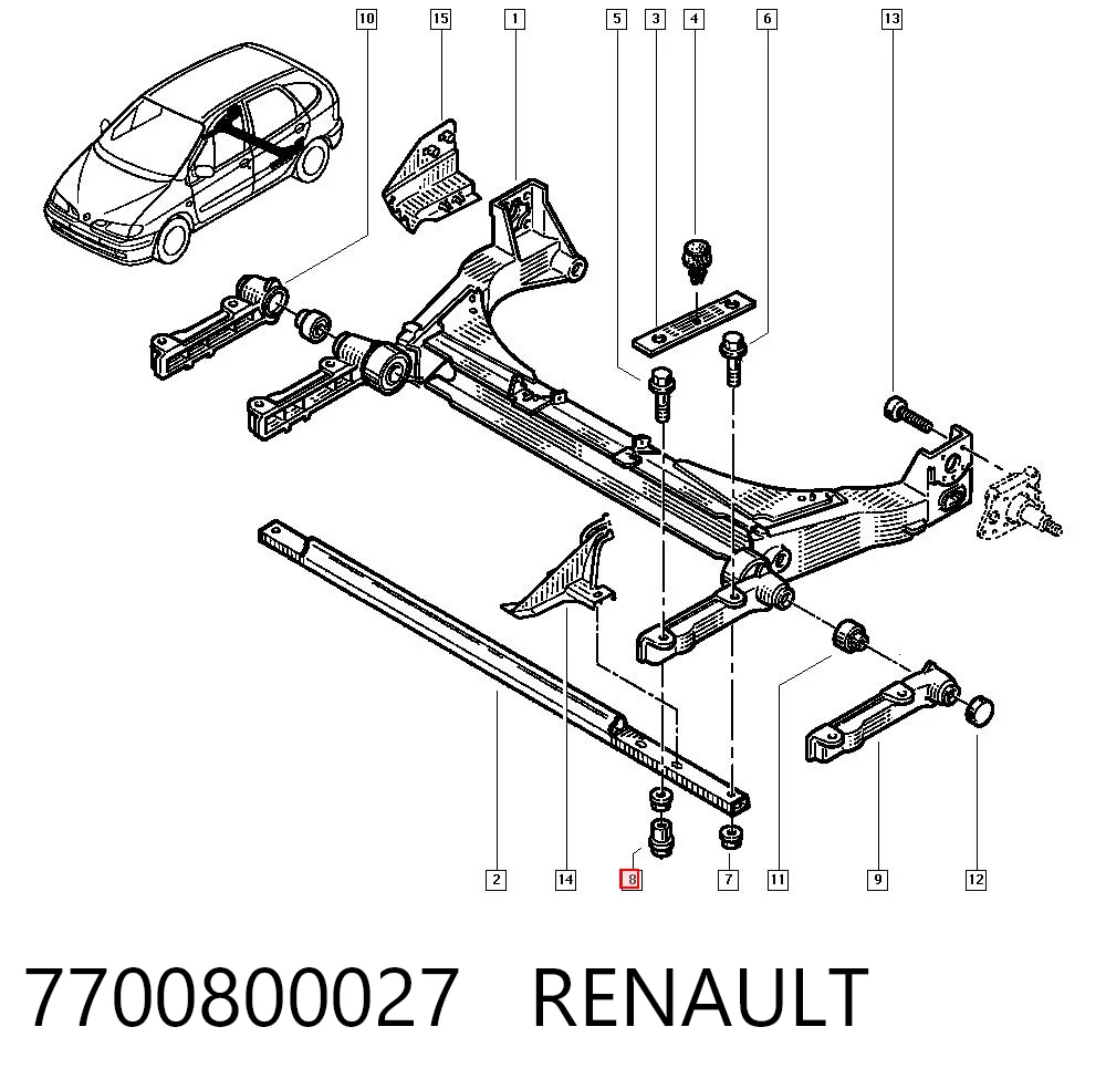 Bloco silencioso de viga traseira (de plataforma veicular) para Renault Megane I LA0, LA1