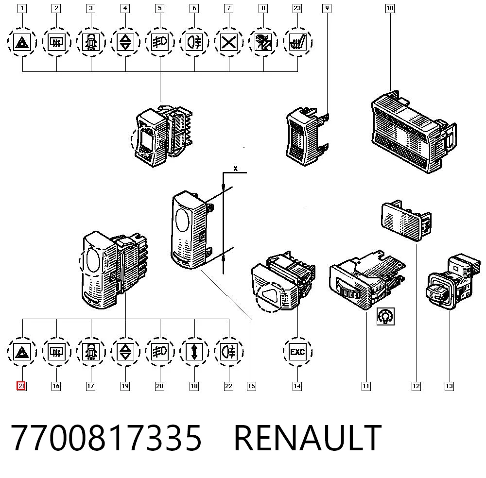 7700817335 Renault (RVI) Botão de ativação do sinal de emergência