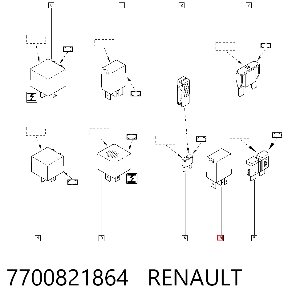 Relê das luzes de nevoeiro 7700821864 Nissan/Infiniti