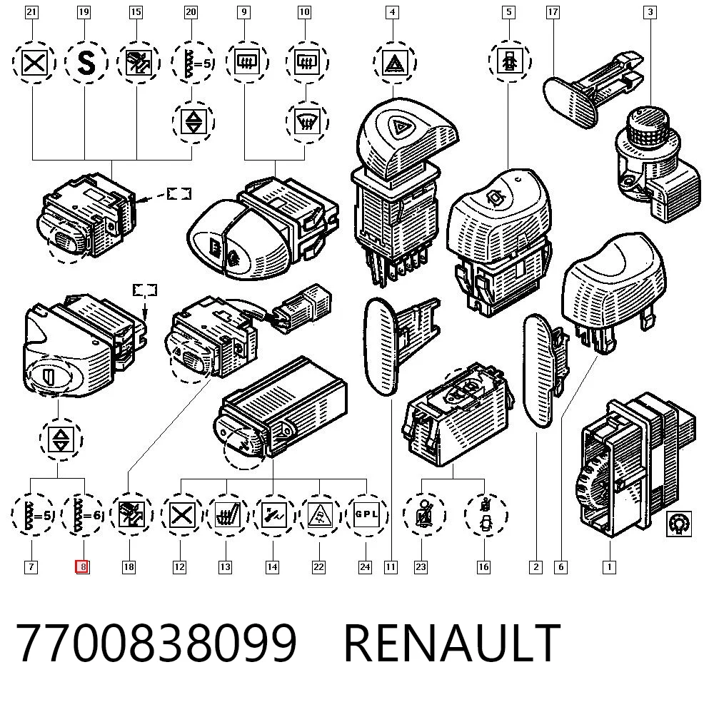 7700838099 Renault (RVI) Unidade de botões dianteira direita de controlo de elevador de vidro