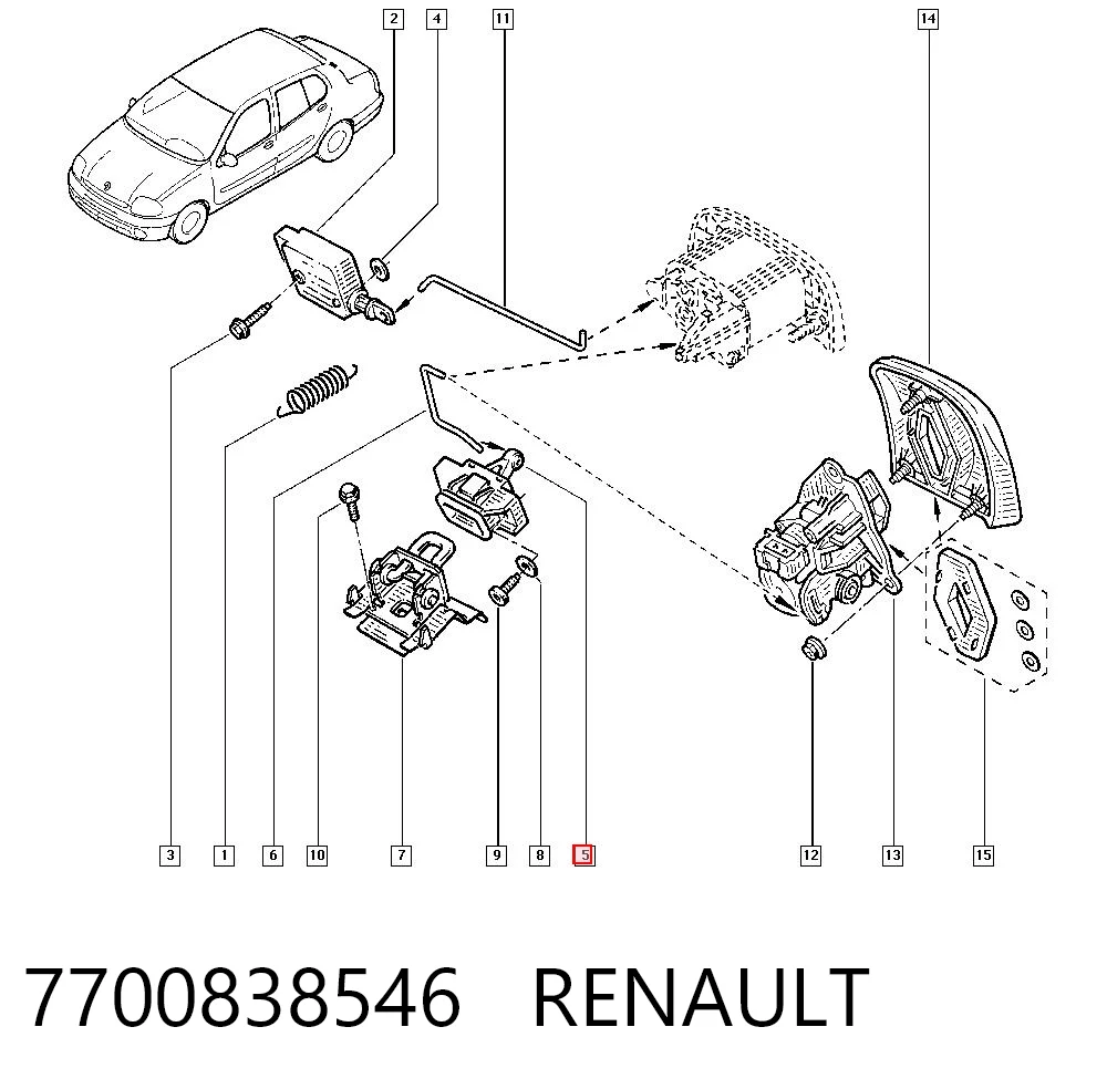 7700838546 Renault (RVI) Fecho de tampa de porta-malas (de 3ª/5ª porta traseira)