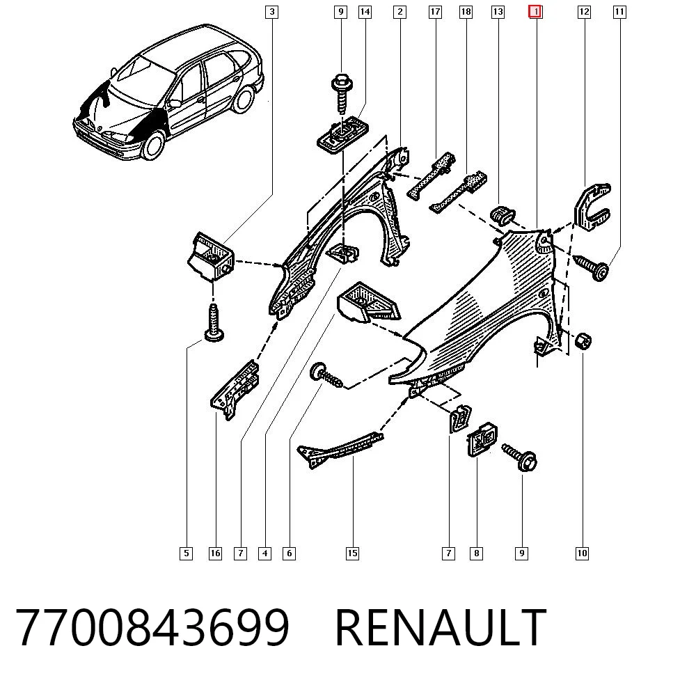 Pára-lama dianteiro esquerdo Renault Megane  JA0, JA1 ao melhor preço