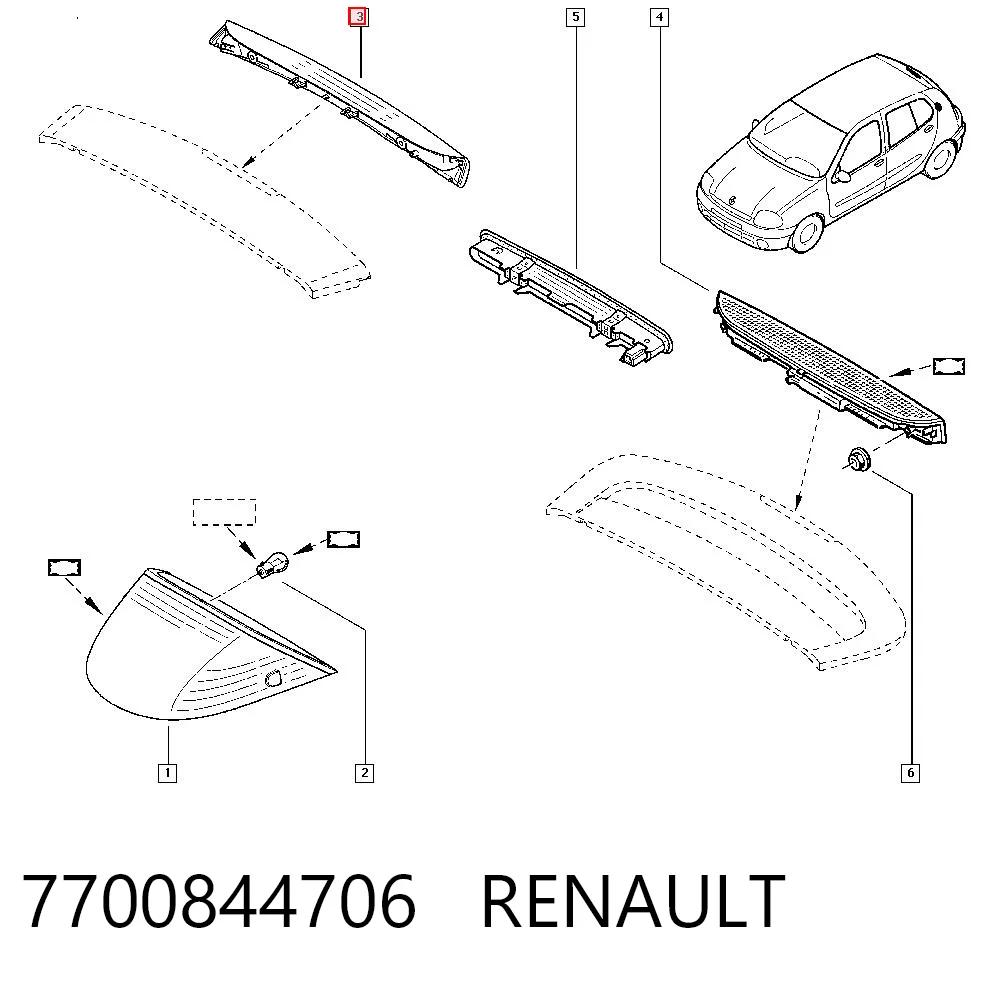 Sinal de parada traseiro adicional Renault Laguna I K56 ao melhor preço
