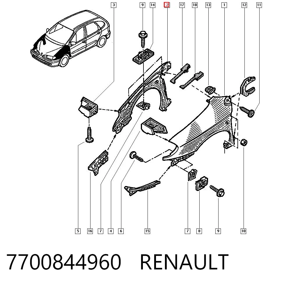 Pára-lama dianteiro direito Renault Megane  JA0, JA1 ao melhor preço