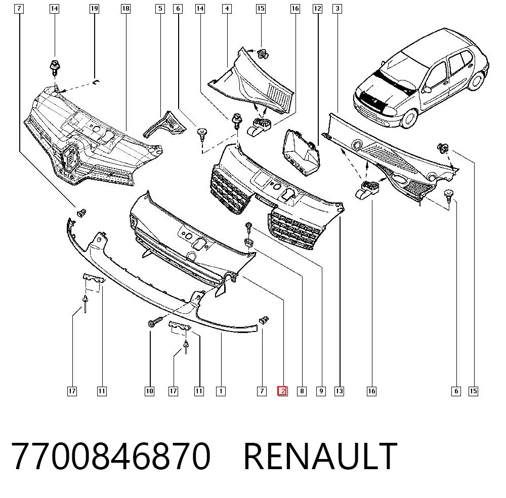 Grelha do radiador para Renault Clio II BB, CB