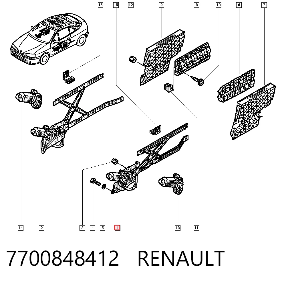  Mecanismo de acionamento de vidro da porta dianteira esquerda Renault Megane I conversível (EA0, EA1) (1996 - 2003) I